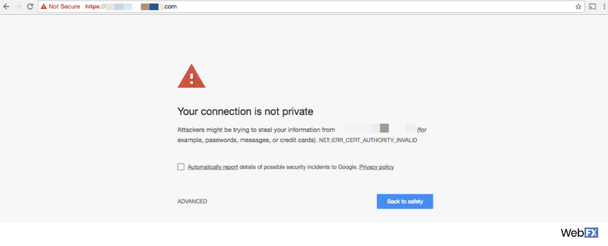 在Google Chrome中的一个不安全的网站提醒