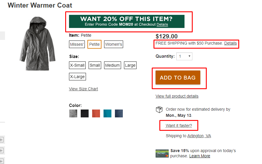 在llbean站点的Cta