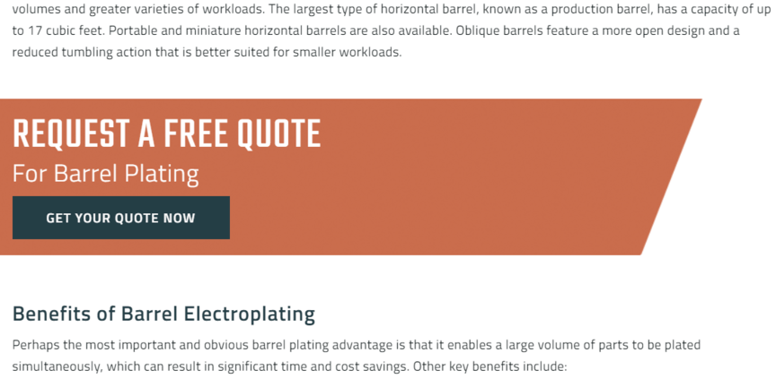 Manufacing Web设计突出显示CTA的示例