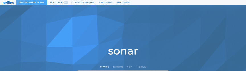 Sonar主页的屏幕截图，是关键字研究的亚马逊工具