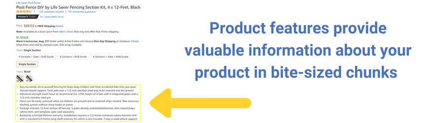 Amazon上优化的产品特性的一个例子