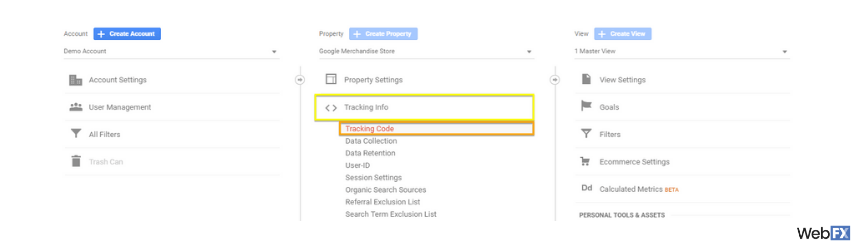 谷歌Analytics中如何选择跟踪代码的截图